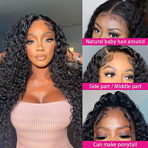 Image of bangjazz Long Water Wave Lace Closure Wigs Human Hair 180% Density Brazilian Virgin Hair Wet and Wave Lace Front Human Hair Wigs for Black Women Pre Plucked with Baby Hair Natural Color 32 Inch