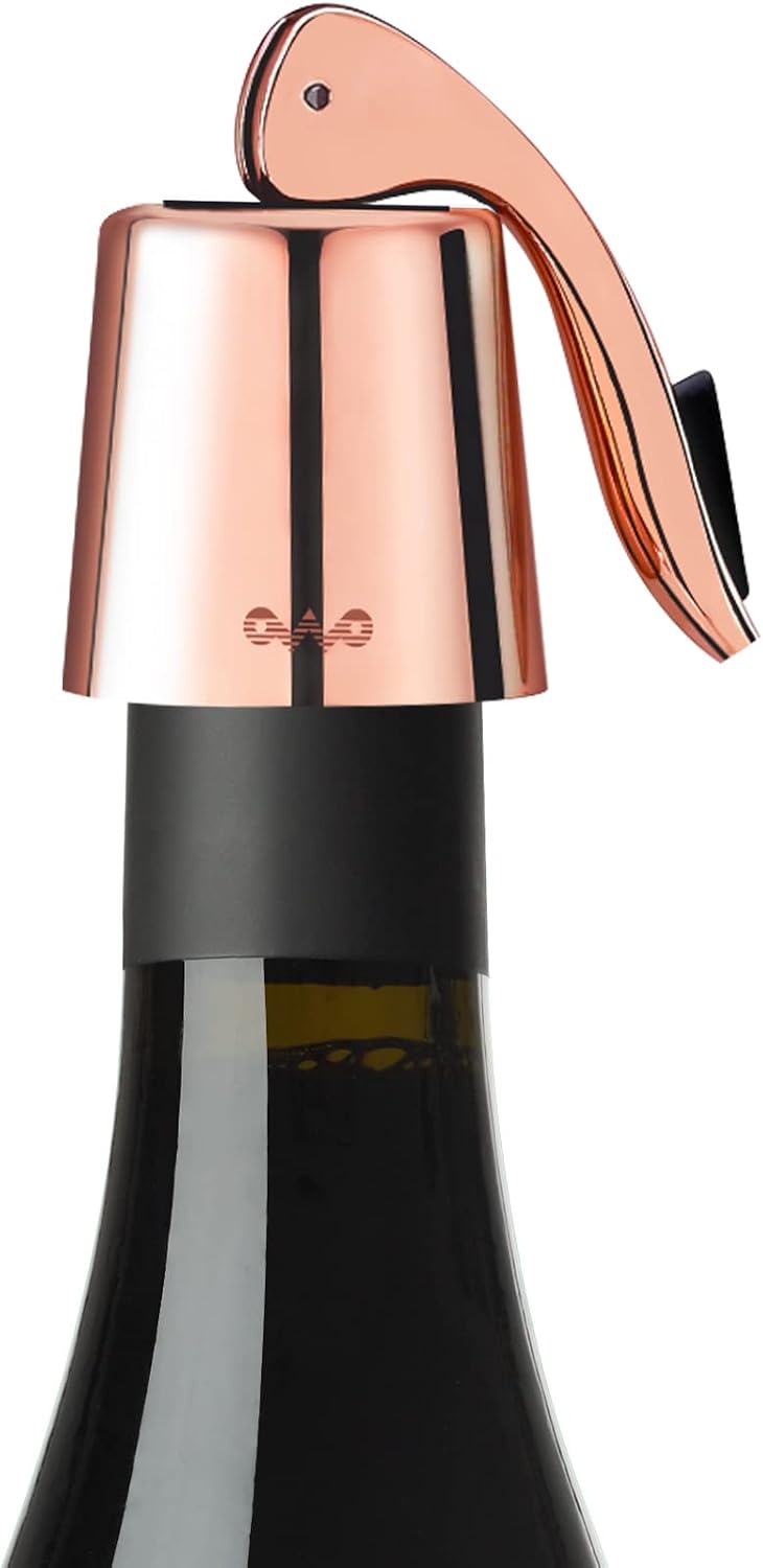 OWO Wine bottle Stopper, Wine Saver with Silicone, Decorative Wine Preserver, Wine Toppers Stopper,Reusable Wine Cork Keeps Wine Fresh（Goldrose, 1 Pack)