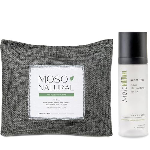 Image of Moso Natural Scent-Free Odor Elimination Clean Car Set (1) Scent-Free Car Air Freshener Spray & (1) Moso Bamboo Charcoal Air Purifying Bag