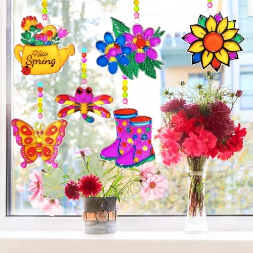 Ayhuhra 30 Sets Spring Flower Suncatcher Craft Kit Butterfly Sun Catcher DIY Window Paint Art Suncatcher Kits for Spring Summer Easter Party Activities Art Project Party Favors by Ayhuhra - Image 2