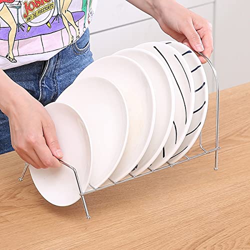 Image of wolpin 1 Pc Stainless Steel Plate Rack|Dish Rack|Plate Stand|Dish Stand|Lid Holder Utensils Rack For Kitchen Cabinet-8 Sections With Anti-Rust Nano Coating Plates Organiser,12.5x16.5x31.5 Centimeters