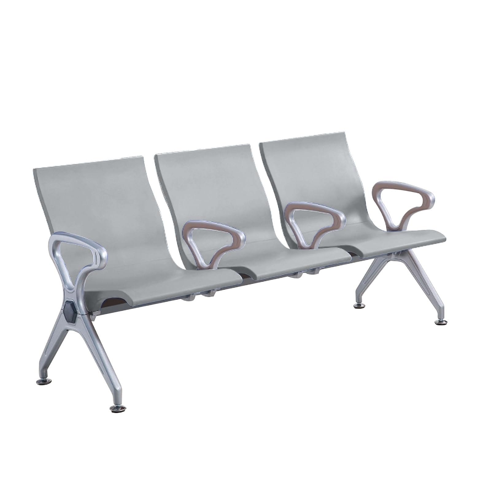 SaryEdge 3Seat Room Bench with 4 ArmrestsStylish PU Leather Office Lobby Chairs Conference & Reception Seating for Airports Clinics Hospitals Banks,Grey,Grey