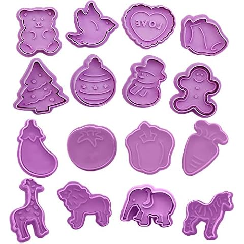 SUNSK Moldes para Galletas Cookie de Moldes con expulsor Hornear Galletas para Navidad día de San Valentín niños Decoraciones Divertidas para Tartas 16 Piezas Cover