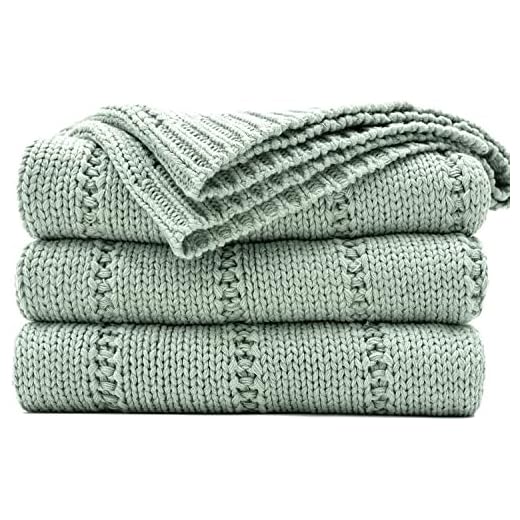 RECYCO Manta de Peluche Manta de Punto 127x152cm, Manta de Punto Suave, cálida y Gruesa, Manta de Punto para Cama, sofá y sofá, Verde Jade