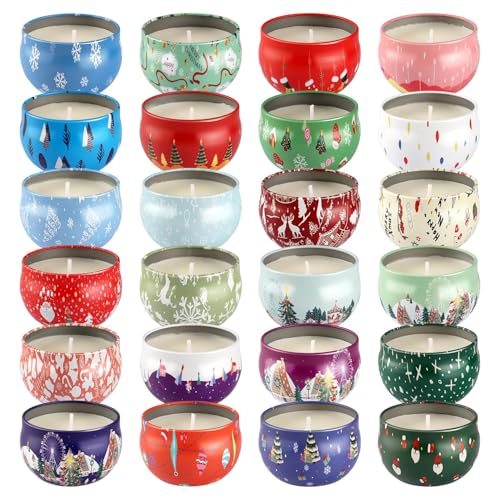 Image of 24 Packs Christmas Scented Candles Gift- Aromatherapy Candle-2.5oz Soy Wax-Long Lasting Burn time, Christmas,Advent, Thanksgiving Gifts, Home Decor