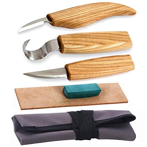 PRUGNA Wood Carving Tools Set for Spoon Carving, Tools Roll Contains 3 Knives