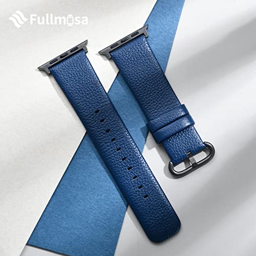 Correa de Fullmosa para Apple Watch, de piel auténtica, para Apple Watch Series 3, Series 2, Series 1, Nike+ y Hermes&Edition, de 42 mm y 38 mm, Unisex adulto, SWB-0387, Dark blue + smoky grey buckle, 42 mm