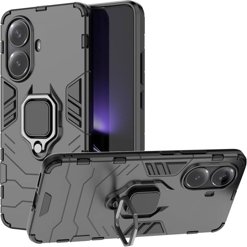 Image of OneLike 360 Shockproof Slim Drop Full Body Protection Robot Ring Phone Back Cover for Xiaomi Poco F7 5G - Black