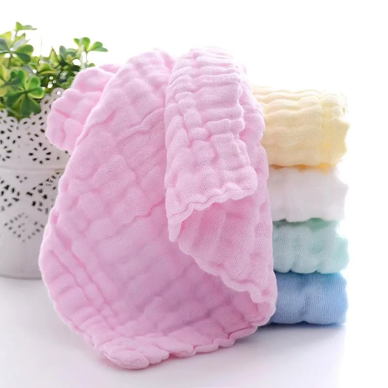 Image of Premium Muslin Baby Burp Cloths - Ultra Soft & Absorbent, 6 Layers for Newborns & Infants - Pack of 5 /10 - Baby Essentials for Baby Feeding (Plain Multicolor, Pack of 10)