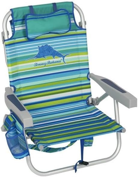 Tommy Bahama TECNOLIFE Silla de Playa Plegable Modelo Palmeras Azules con Bolsa Aislada y Almohada Ajustable