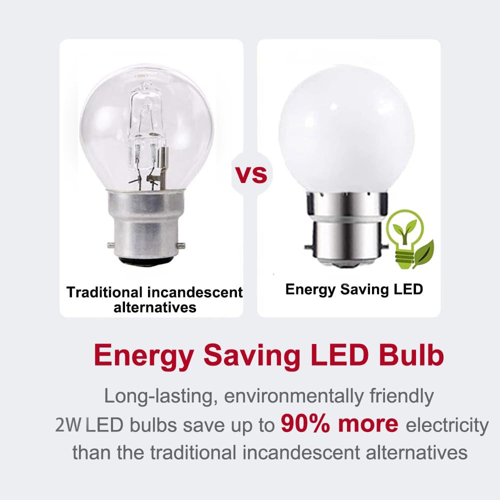 1.5W Ampoule LED, Globe G45 Culot B22, Imperméable, Guirlande Lumineuse Intérieur Et Extérieur Pour Noël, Halloween, Décoration De Fête De Mariage, AC 220-240V, 20 Paquets