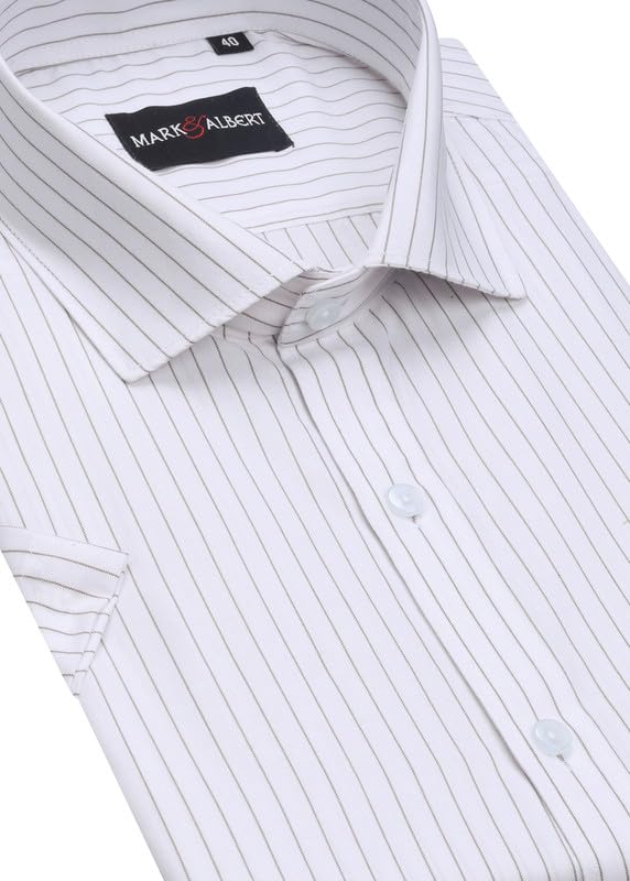 Image of MARK & ALBERT Men's Striped Half Sleeves Regular Fit Shirt | Stretchable Fabric