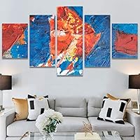 SIGNWIN 5 Panel Canvas Wall Art Modern Art Abstract Brushstroke Closeup Expressionism Expressive Modern Multicolor Oil Painting for Home Decorations Ready to Hang - 60