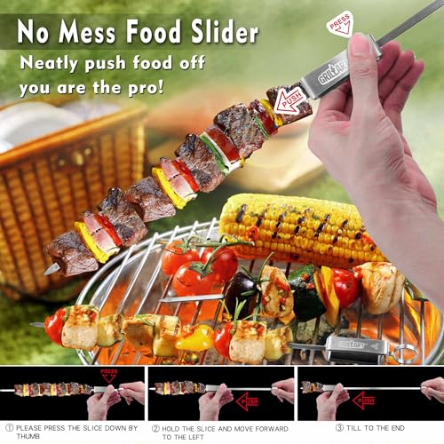 GRILLART Kabob Skewers for Grilling - Metal Skewer for Kabobs with Slider - Flat BBQ Skewer Stainless Steel - 17