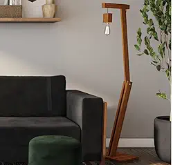 Luminária Articulada em Madeira Piso Chão Pelicano Amêndoa