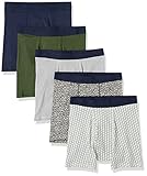 Amazon Essentials Men's Underwear Boxer Briefs, Comfortable Cotton, Tag-Free, Pack of 5, Green Floral/Grey Heather/Navy/Olive/Rugby Print, 3X-Large