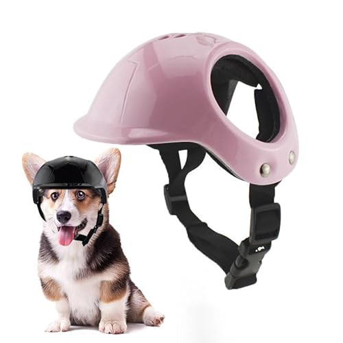 犬用安全ヘルメット 犬用ハードハット 耳穴&通気孔設計 耐衝撃ABS樹脂製 バイク散歩対応 調節可能あご紐 軽量 防脱着構造 自転車・登山用 (ピンク,S)