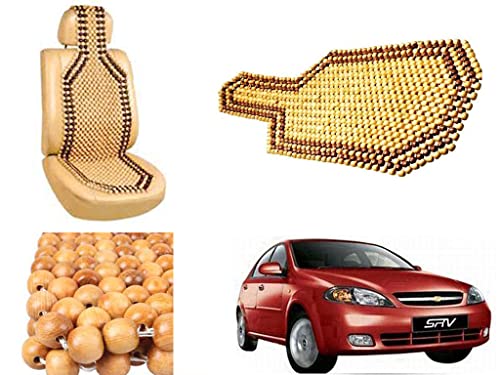 Image of Car Bead Seat Wooden Beads Cushion Cover Pad for Chevrolet optra SRV, Acupressure Sitting Seat Cover | Cream Color - Pack of 1