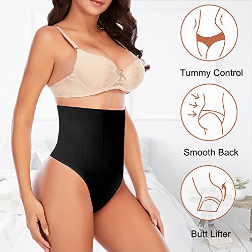 Image of Womens Thong Shapewear Mid to High Waisted Shaper Thong WN0017(02#B Black#high Waisted firm,X-Large)