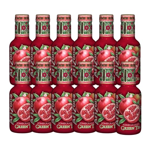 Arizona Tea Drink 500ml PET Bottle, Delicious Fruity Drink, No Artificial Flavours, No Artificial Preservatives Refreshing & Great for On-the-Go Hydration (Pack of 12, Pomegranate Green Tea)