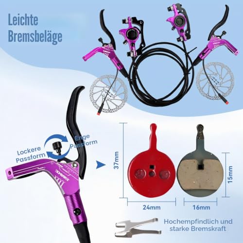E-Bike Hydraulisches Scheibenbremsen Set, TB310 Elektrofahrrad Scheibenbremssätze Bremssystem mit 160 mm Rotoren Links Vorne 89 cm Rechts Hinten 147 cm Öldruck Bremssattelhebel für Elektrischer Roller