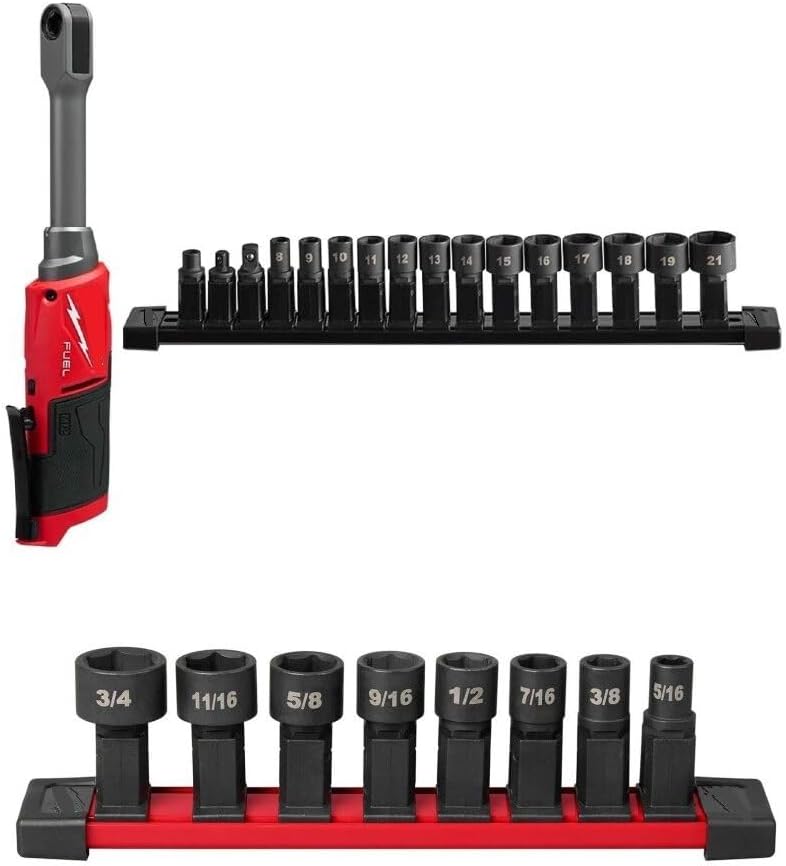 For Milwaukee.. M12 Insider Extended Reach Ratchet (Bare Tool), 8 Piece Socket SAE Set Bundle