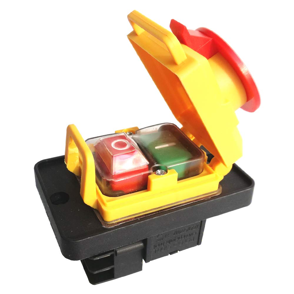 KJD22 Interrupteur électromagnétique à bouton-poussoir électrique 4 broches 6 broches avec couvercle d'arrêt d'urgence (6 broches)