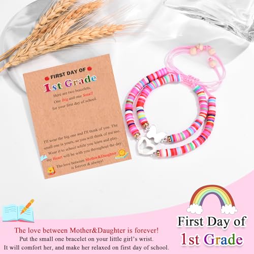 Image of Back to School /First Day of School Bracelet Gifts, First Day of Kindergarten Preschool First /Second Grade Bracelet Gifts, Set of 2 Colorful Matching Butterfly Bracelet for Mom and Daughter