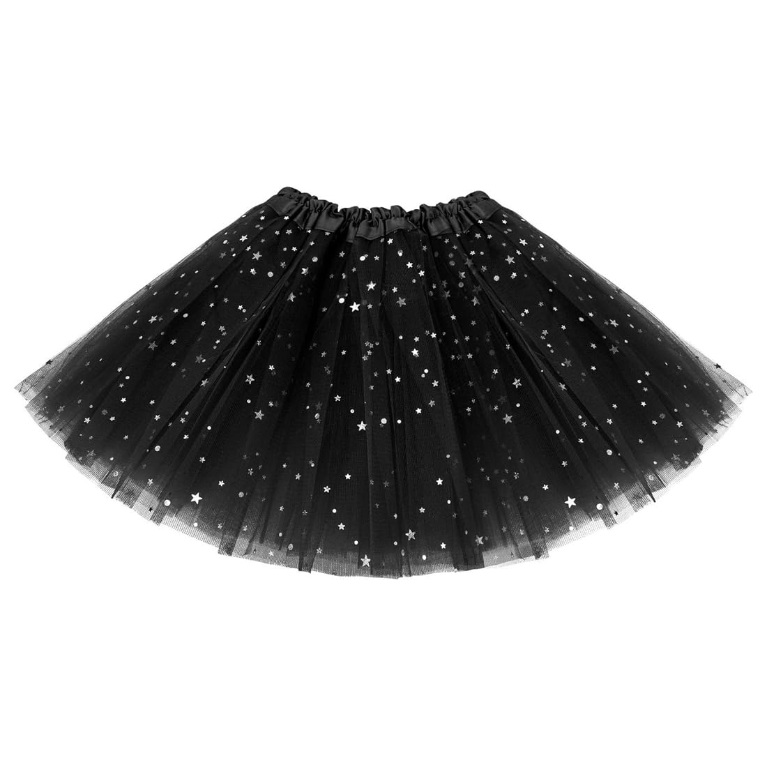 NHQZ Gonna Tulle per Bambine, Tutu Skirt per Ragazze 2-8 Anni, Nero, Tulle Poliestere, Vita Elastica, 30 cm, Per Feste e Spettacoli
