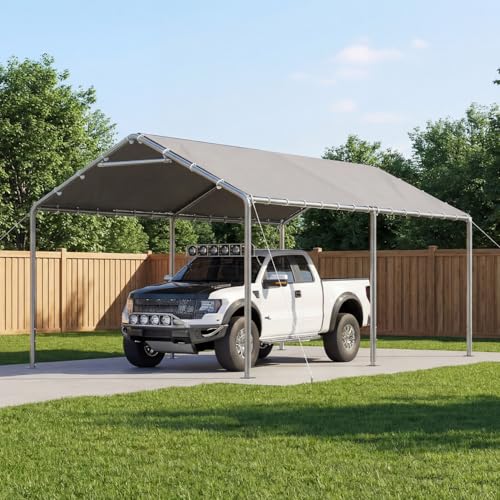 Image of Aoxun 10x15 Carport Heavy Duty Carport Potable Car Canopy Garage, Gray