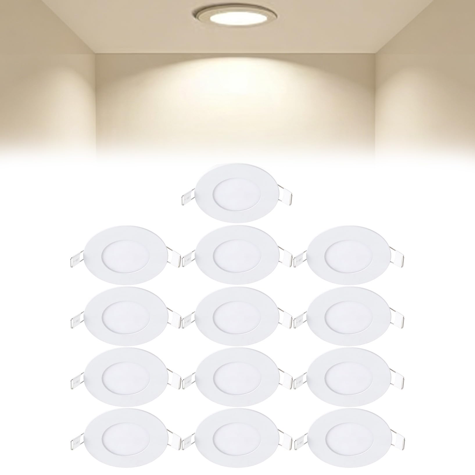 VOGHMOLD 3W Ultra Slim LED Downlight 3 inch, 4000K Recessed Ceiling Light, Cut Φ70-75mm, AC85-265V Flush Mount Spotlights Aluminum Round Panel Lights for Office Hallway, 13 Pack