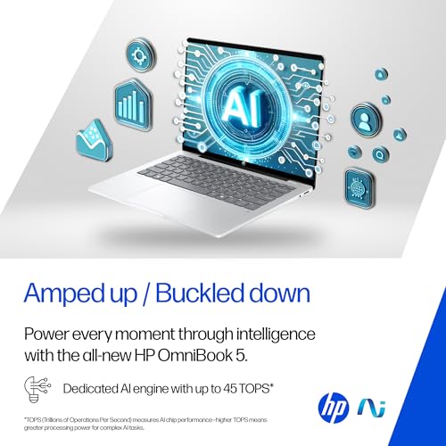 Image of HP OmniBook 5 OLED (Previously Pavilion), Snapdragon X Processor (16GB LPDDR5x, 1TB SSD) 2K, 14'' /35.6cm, Win11, M365 Basic(1yr)* Office24, Silver, 1.35kg, he0015QU, Light-Weight, Next-Gen AI Laptop