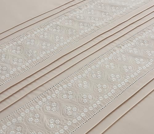 Linge de lit double brodé beige fini le repassage parure douce et facile - 3