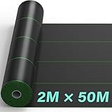 2mx50m Heavy Duty Weed Control Membrane Garden Weed Barrier Fabric for Landscaping Driveway Gravel Artificial Grass Lawn Underlay Woven Roll Ground Cover Weed Block Patios, Garden, Flower Beds Black