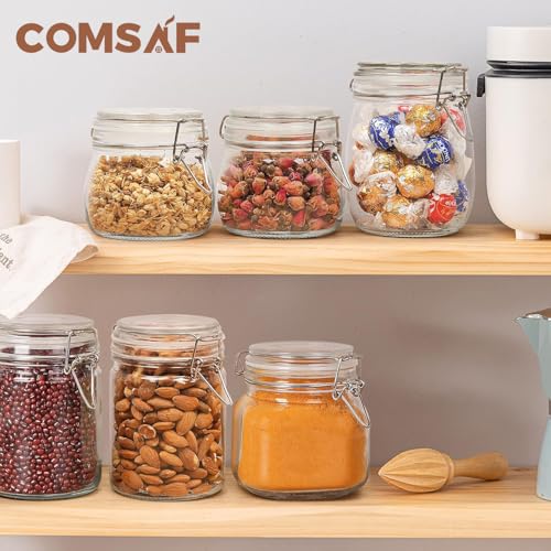image for ComSaf Airtight Glass Canister Set of 6 with Lids 17oz Food Storage Ja