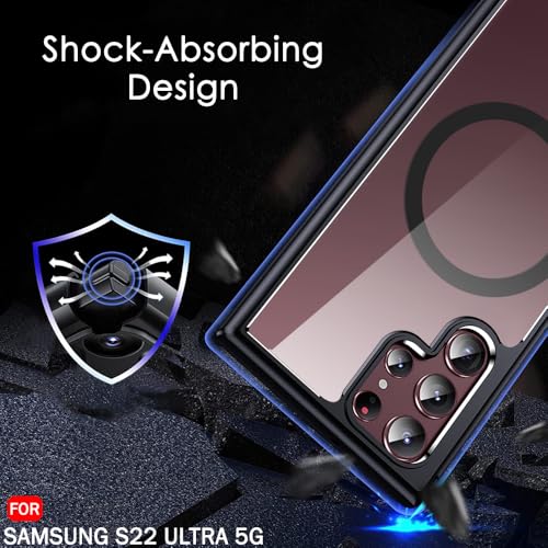 Image of TheGiftKart Hybrid Back Cover Case for Samsung Galaxy S22 Ultra 5G Compatible with MagSafe | Shockproof Design | Hard Transparent Back Cover Case for Samsung Galaxy S22 Ultra (PC & TPU, Black Sides)
