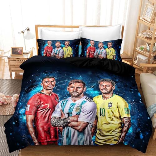 EXUFRW Fussball Bettwäsche 135x200 cm + Reißverschluss Kissenbezug 80×80 cm Jungen Fußballsta Bettwäsche Deckung Set Weich Mikrofaserbettwäsche