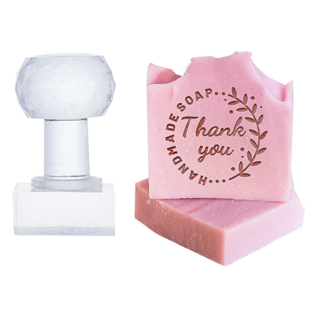 PH PandaHall Plant Words Acrylic Stamp Soap Embossing Stamp with Handle, 1.38inch Square Soap Chapter Imprint Stamp for Handmade Soap Cookie Clay Pottery Biscuits Gummier Making Projects