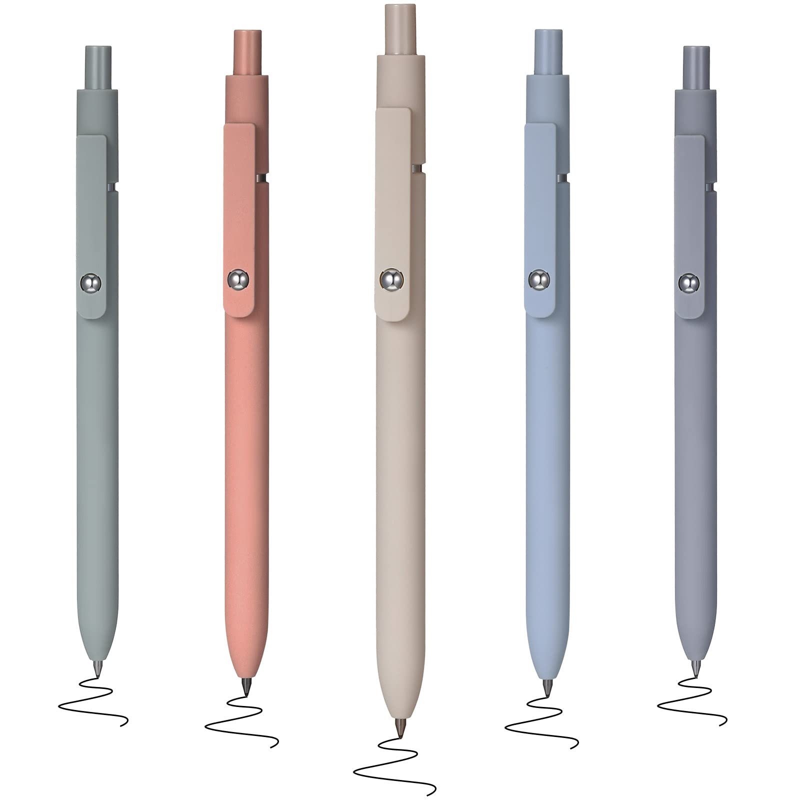 Chinco5 Pieces Gel Ink Pens 0.5 mm Quick Dry Ink Pens Retractable Ink Pens Bulk Rolling Ball Gel Ink Pens Fine Point Smooth Writing Pens for Office Home, Black Refill, 5 Colors