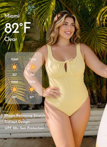 Image of Aleumdr Womens Textured One Piece Swimsuit Tummy Control Bathing Suit Tie Knot Cutout Swimwear