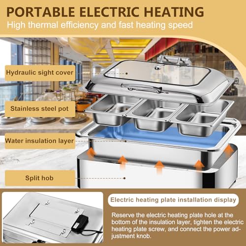 Aocay Wärmebehälter für Speisen, 9L Edelstahl Chafing Dish Elektrisch, Commercial Speisewärmer Buffet, Professionelles Buffetwärmer Elektrisch für Catering, Buffet und Party (1/3) – Bild 4