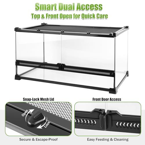 Image of 10 Gallon Reptile Enclosure Terrarium, 20 inch x 12 inch x 10 inch | Front Opening Glass Reptile Tank, Waterproof Rainforest Terrarium for Geckos, Frogs, Small Lizards, Corn Snakes