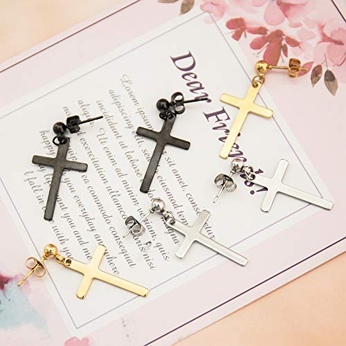 NEWITIN 9 Pairs Stainless Steel Cross Earrings for Men Hypoallergenic Earring Unisex Hoop Hinged Dangle Cross Earring Punk Earrings for Men Women4