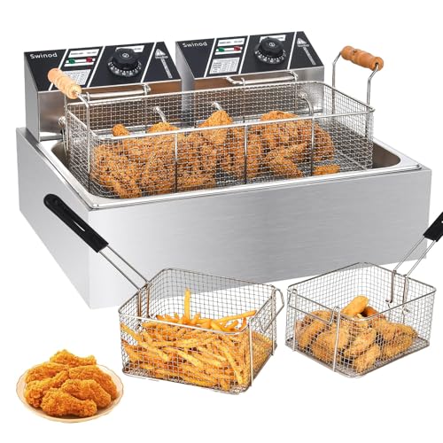 Commercial Deep Fryer with Basket for Restaurant or Home Use, 3400W 12.7QT Detachable Large Capacity Stainless Steel Countertop Electric Oil Fryer with Temperature Control