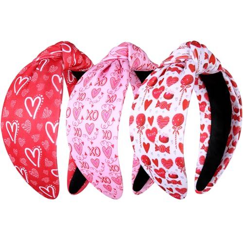 JERTOCLE Valentine's Day Headband Holiday Accessories for Women Printed XOXO LOVE Heart Knotted Head Band Galentines Party Favors (Valentines B)