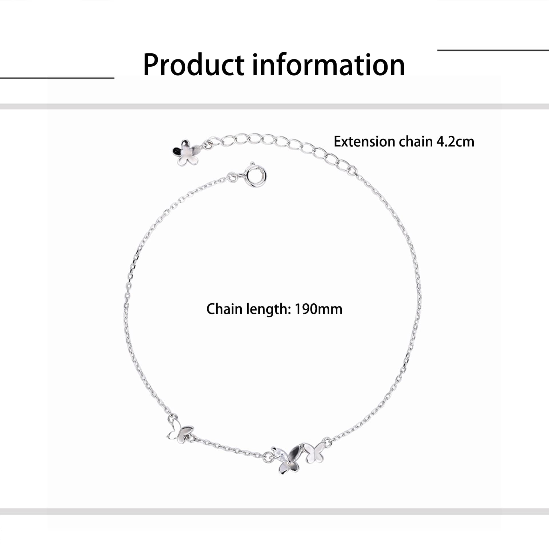 Armband für Frauen 925 mit Schmetterling, Zirkon, Geschenke für ihre Frauen Girls Beste Freundin Geburtstagskette 19+4,2 cm
