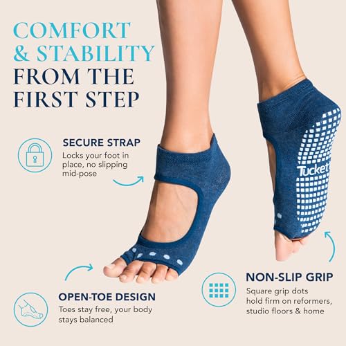 Image of Tucketts Allegro Toeless Pilates Socks with Grips for Women, Non-Slip Open-Toe Grip Socks, Yoga, Barre, Dance, Reformer, Home