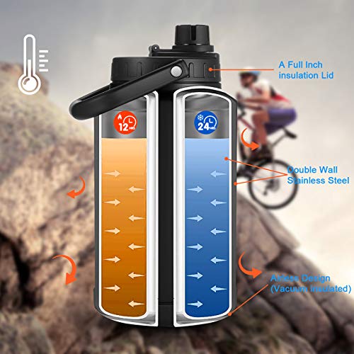 Sursip One Gallon Insulated Water Jug,128 Oz Vacuum Double-Walled Water Bottle,18/8 Food-Grade,Keep Drinking Hot And Cold,Sweat Proof,Great For Travel/Hiking/Camping/Sports/Gaming/Gift(Black) #TOP2