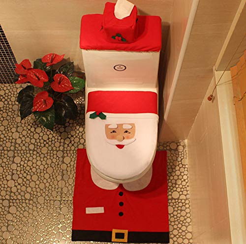 INCREWAY 3 Stücke Weihnachts Toiletten Dekorations, Flannel Santa Toiletten Badematten Set Dekorations – Bild 7