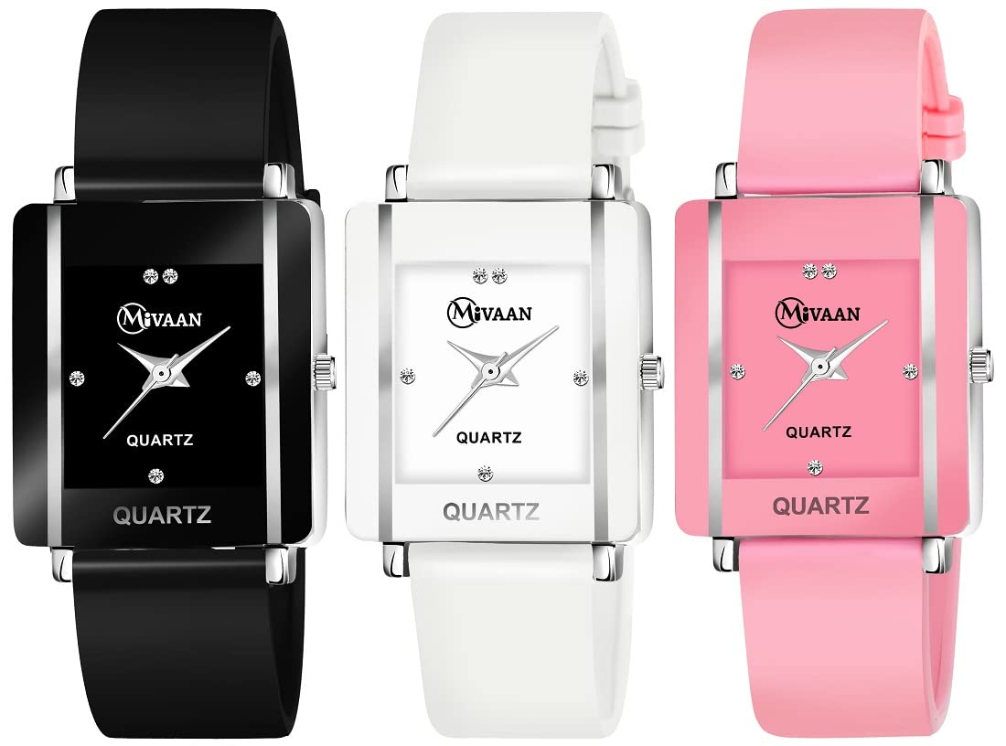 MIVAAN Pack of 3 Analogue Square Dial 5 Colours Pu Strap Wrist Watch for Girls & Womans (Multicolor 2) (B0BZHZHC6F) Amazon Price History, Amazon Price Tracker